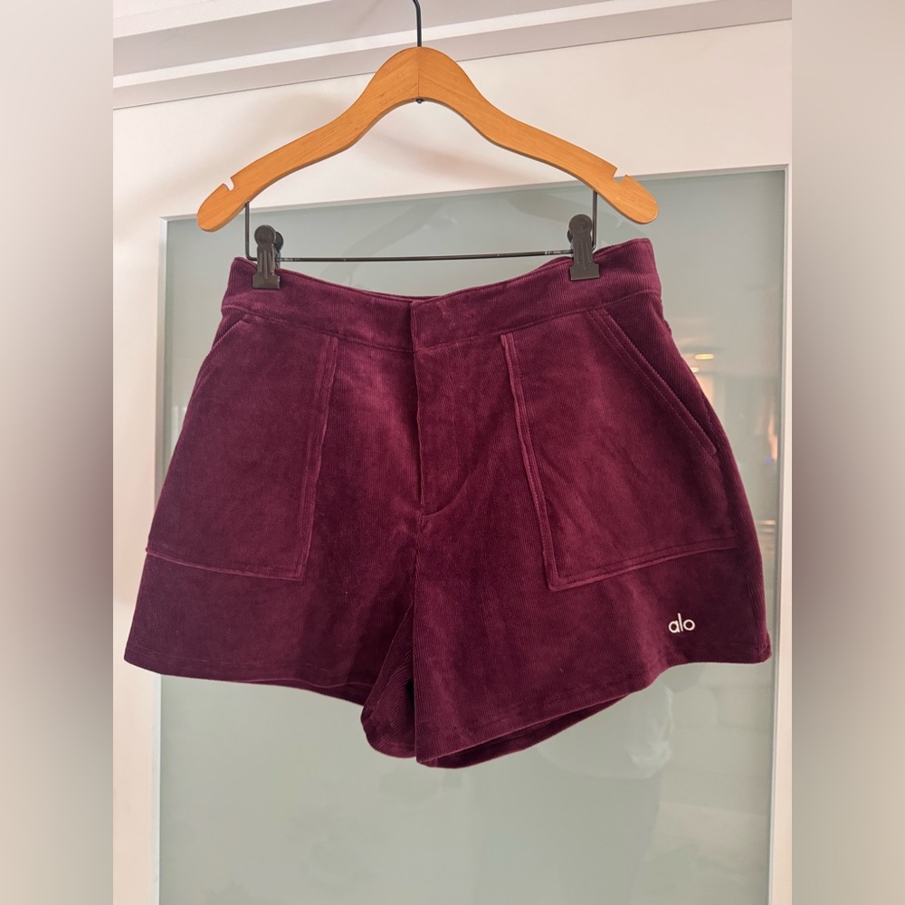 ALO Yoga High-Waist Corduroy Shorts in Plum - Picture 3 of 3